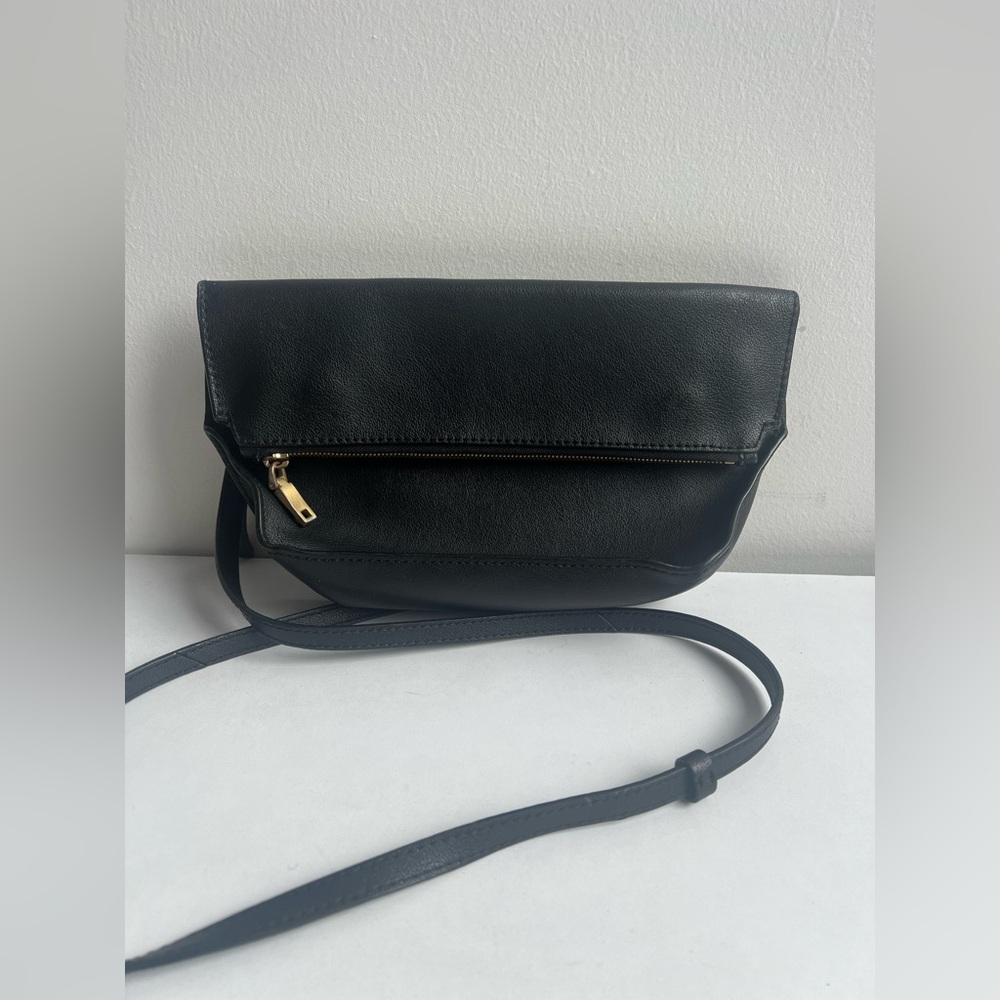 J.Crew Bennett Black Leather‎ Foldover Crossbody Bag Gold Hardware